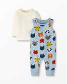 Baby Overall & Tee Set In Cotton Jersey in Cuddly Critters on Grey - main