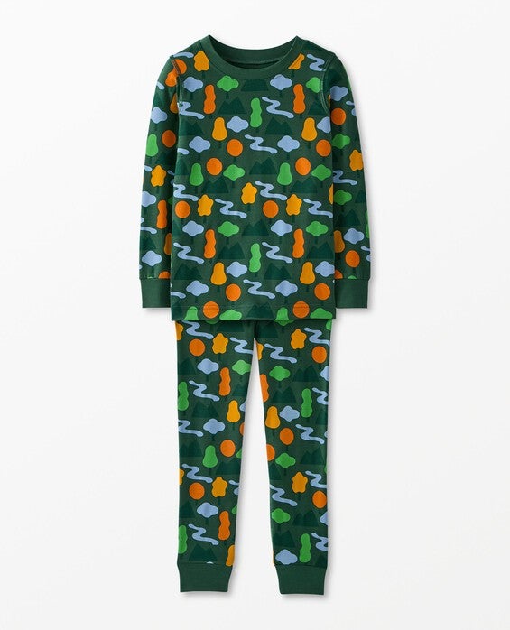 Girls' & Boys' Forest Shapes On Green Long John Pajama Set - Size Big Kids 12 by Hanna Andersson