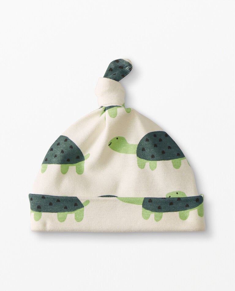 Top Knot Print Beanie In Organic Cotton in Friendly Turtle - main