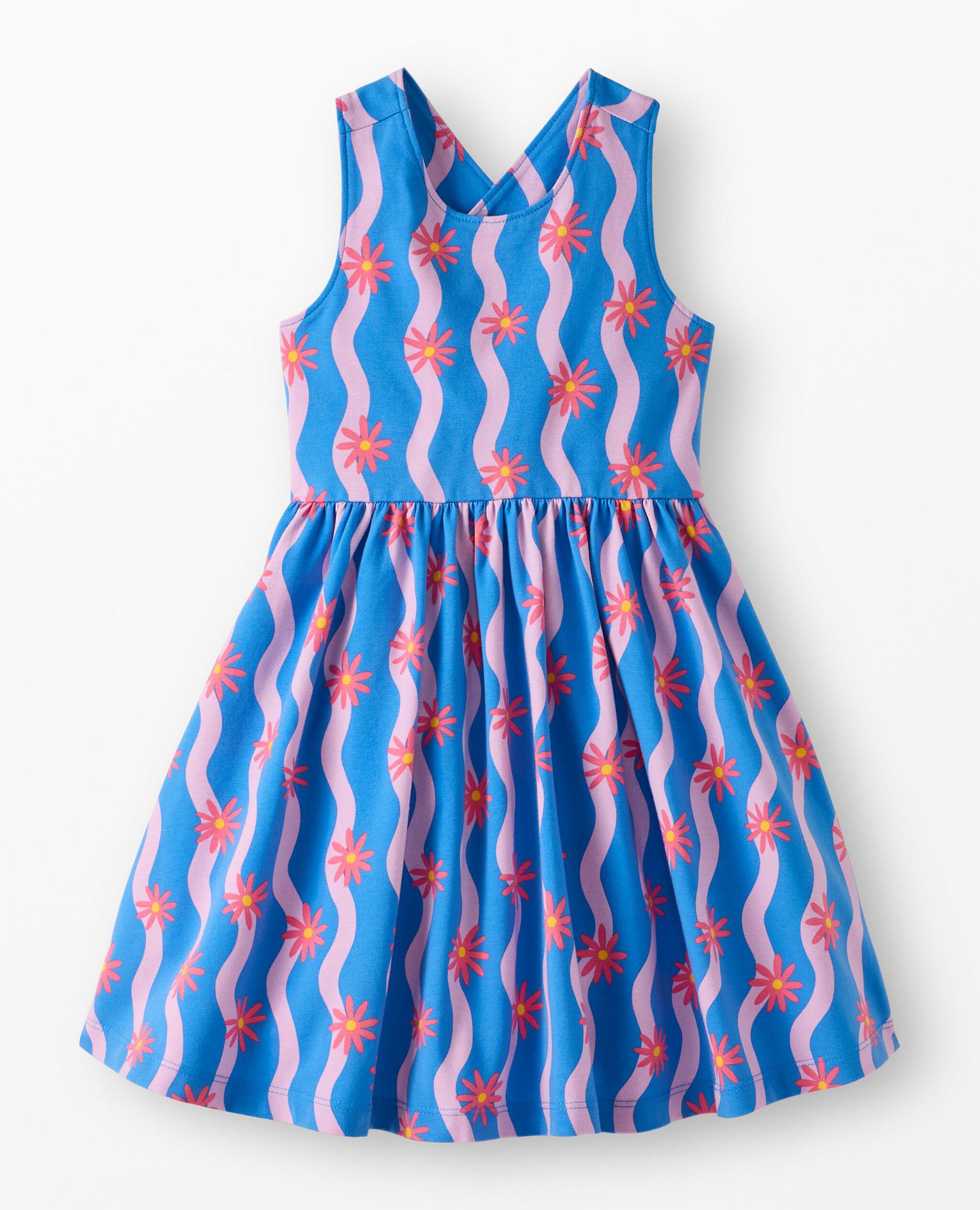Crossback Skater Dress with Pockets in Wavy Floral on Swedish Sky - main