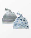 2-Piece Baby Layette Top Knot Beanie in HannaSoft™ in Mini Lamb on Celestial Blue - main