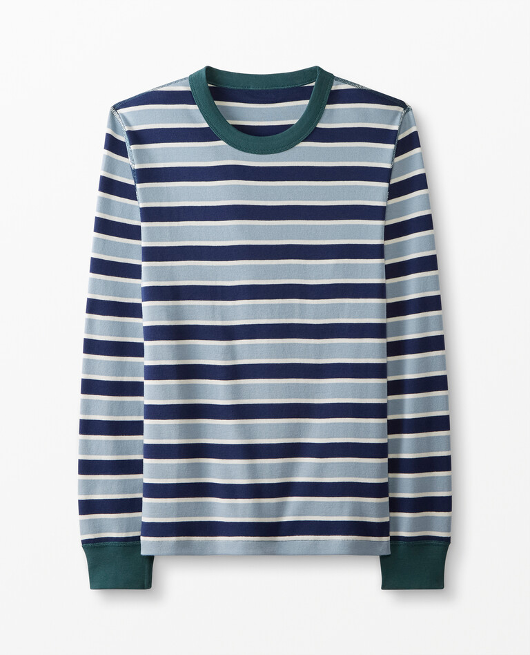 Adult Unisex Stripe Long John Top In Organic Cotton in Navy Blue/North Air - main