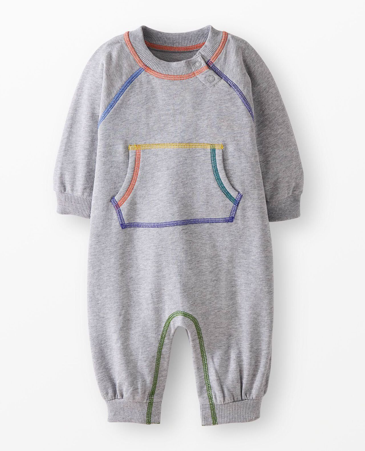 Baby French Terry Romper in Heather Grey with Rainbow Stitching - main