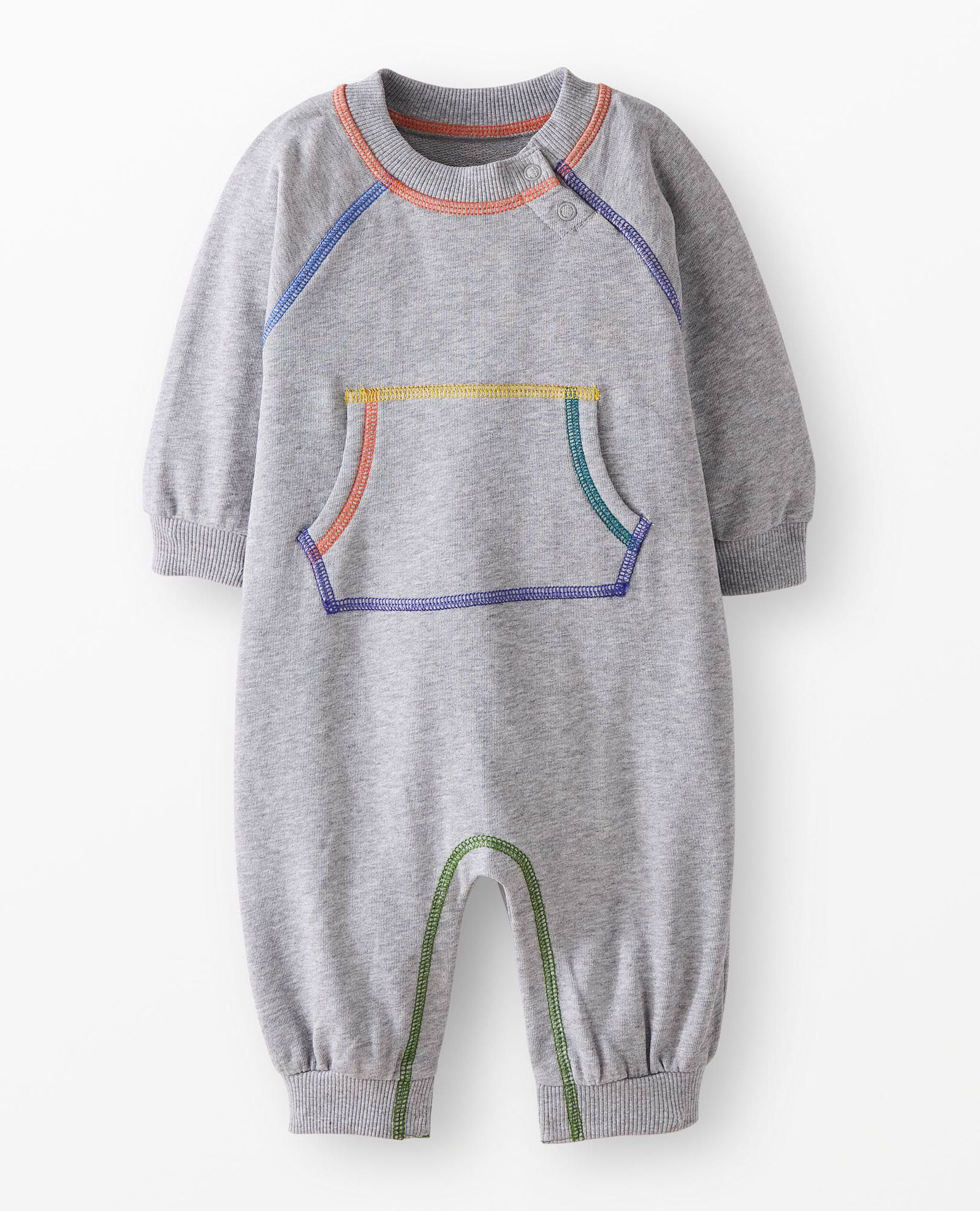 Baby French Terry Romper in Heather Grey with Rainbow Stitching - main