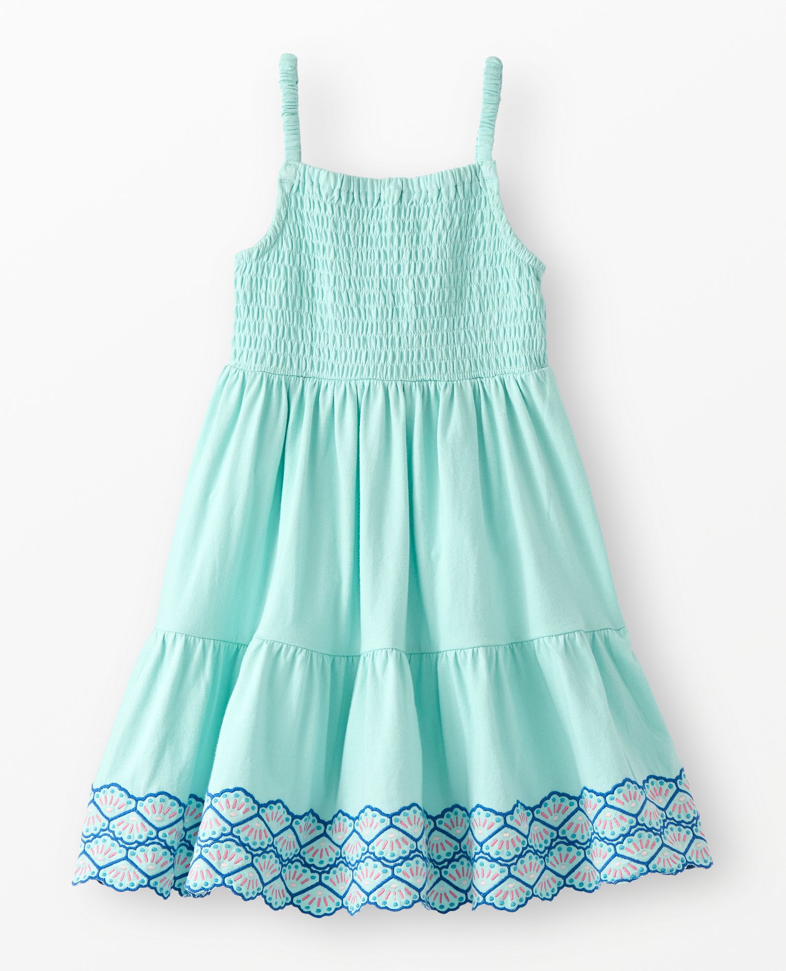 Sleeveless Smocked Tiered Dress in Seashells on Feather Blue - main