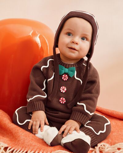 Baby Gingerbread Sweater Romper & Hat Set in Gingerbread - main