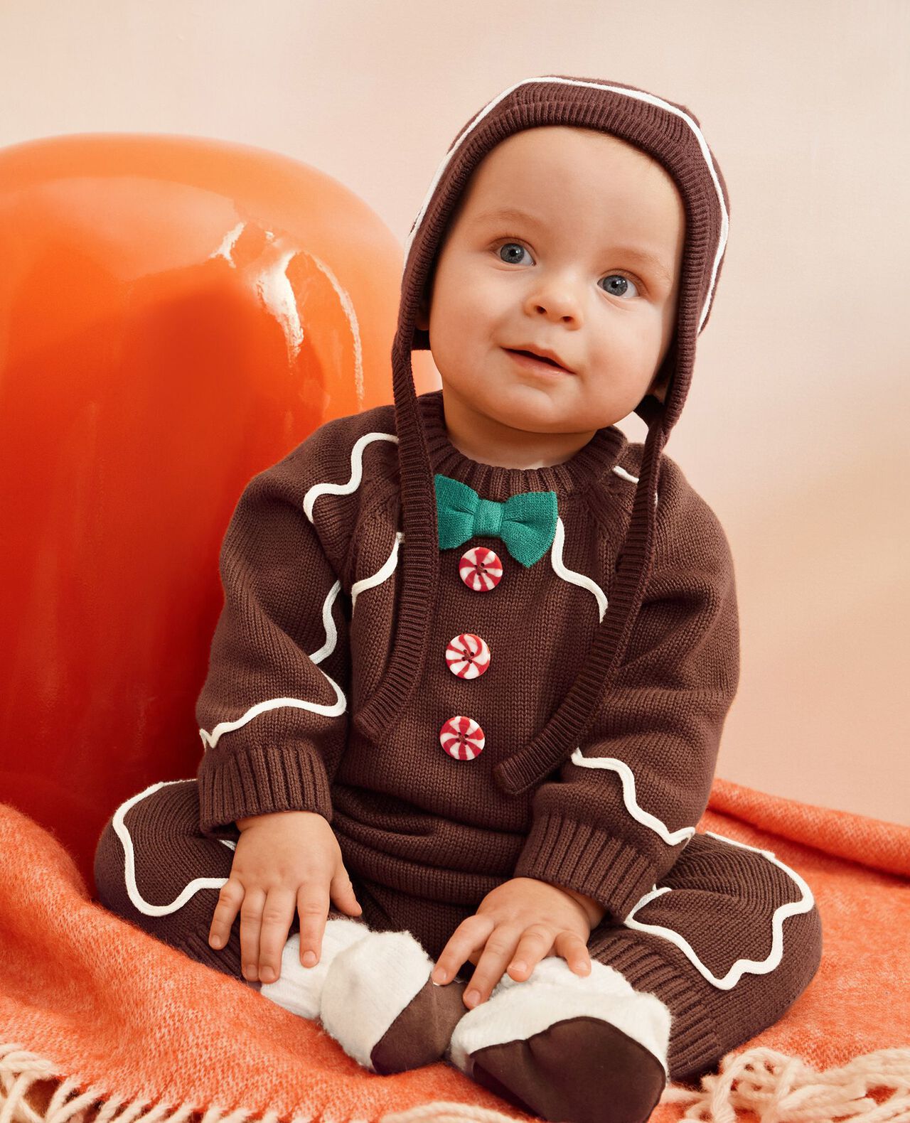 Baby Gingerbread Sweater Romper & Hat Set in Gingerbread - main