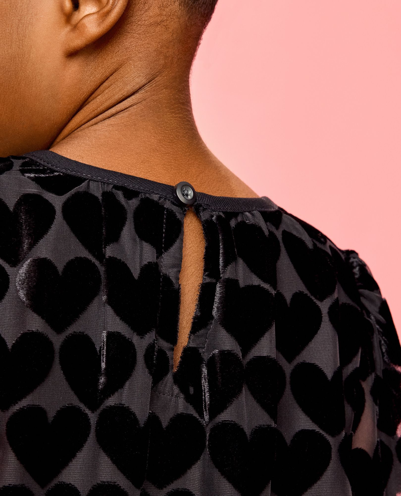 Balloon Sleeve Velvet Tiered Dress in Hearts on Black - main