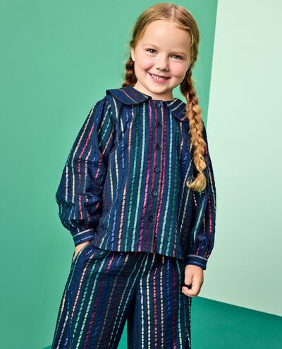 Long Sleeve Rainbow Stripe Top & Wide Leg Pants Set in Sparkle Stripe on Navy - main
