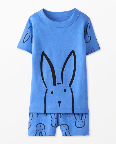 Short John Pajama Set in Bold Bunny on Blue - main