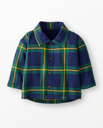 Baby French Terry Plaid Button Up Shirt in Navy Plaid - main