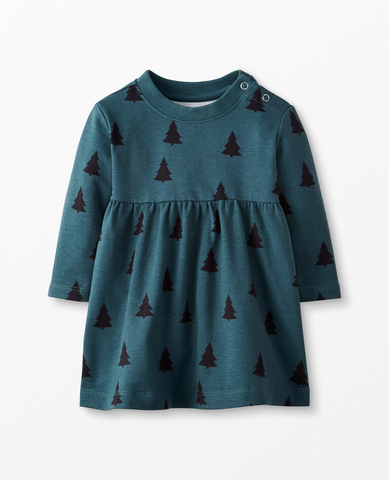Baby Holiday Dress In Organic French Terry in Evergreen - main