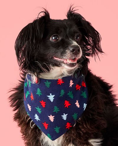 Holiday Flannel Dog Bandana in Multi Trees on Navy Blue - main