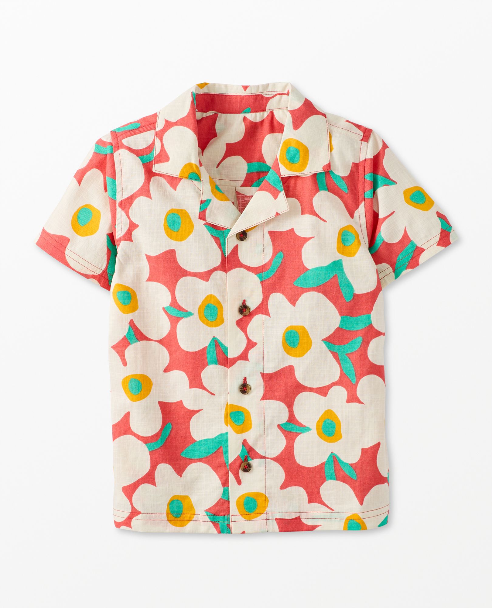 Poplin Button Up Shirt in Bold Poppy on Coral - main