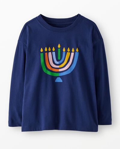 Holiday Long Sleeve Relaxed Fit Graphic T-Shirt in Menorah - main
