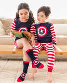 Marvel Captain America Short John Pajamas in Organic Cotton in Navy/Hanna Red - main
