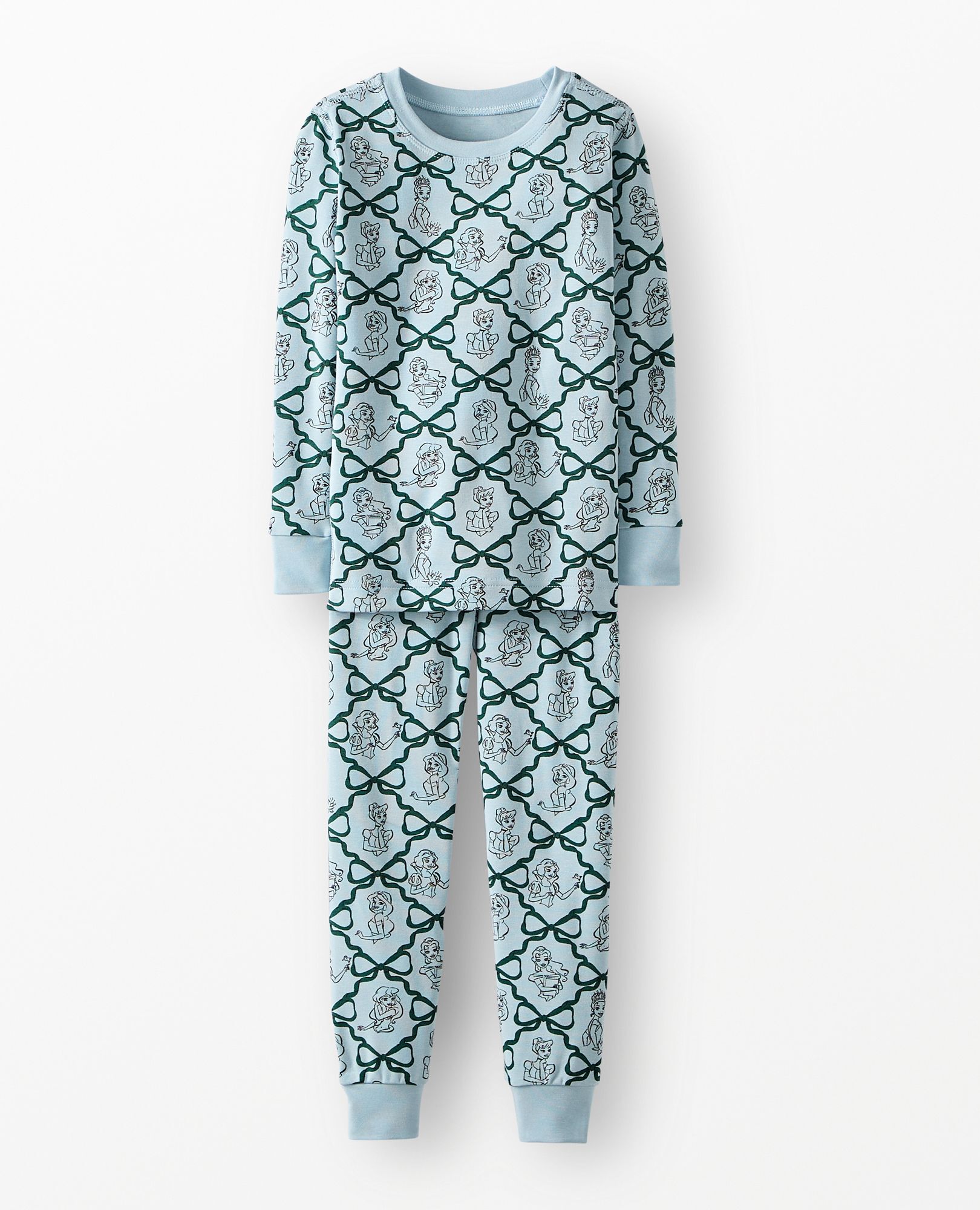 Disney Princess Holiday HannaSoft™ Stretch Pajama Set in Princess Bows - Blue - main