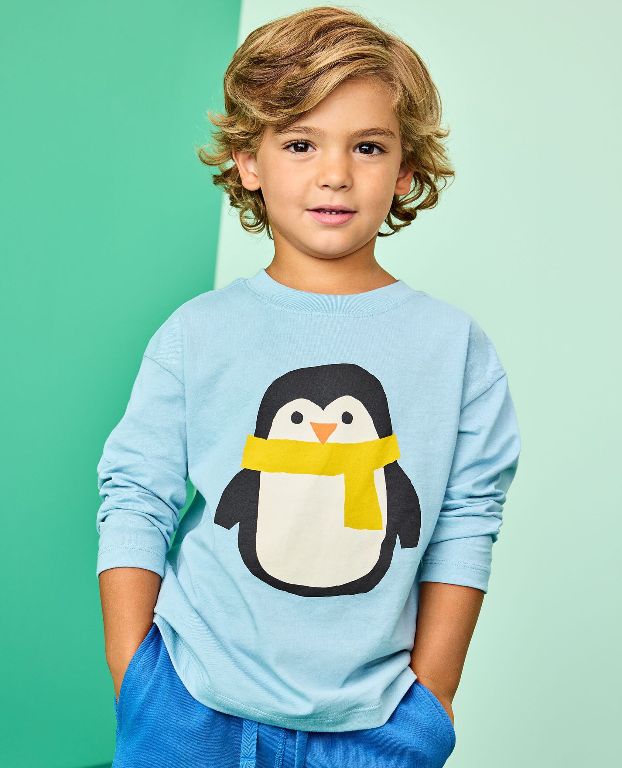 Holiday Long Sleeve Relaxed Fit Graphic T-Shirt in Cute Penguin - main
