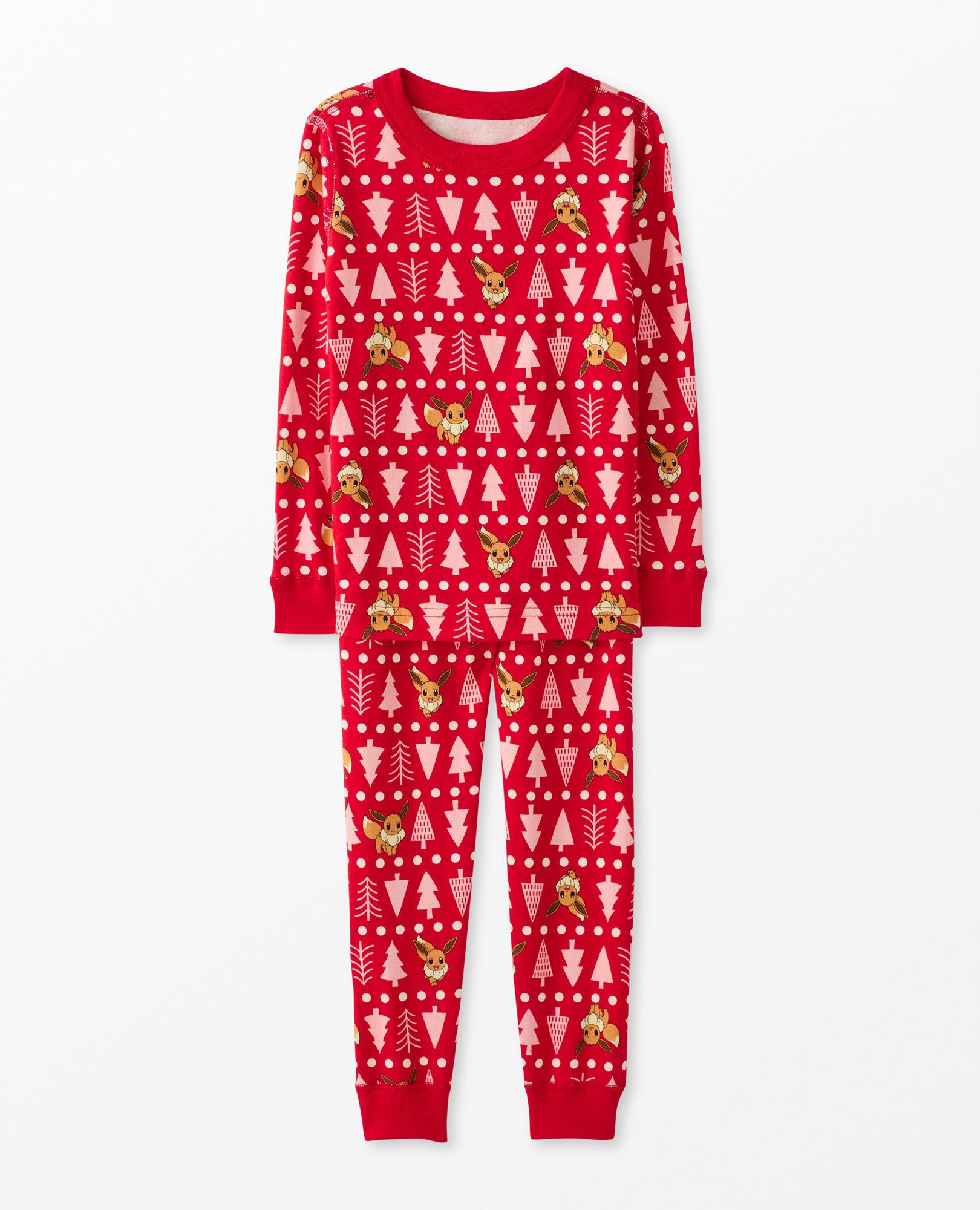 Kids Pokemon Holiday Long John Pajama Set Ribbon Red in 100 Cotton Little Girls Size 4 by Hanna Andersson