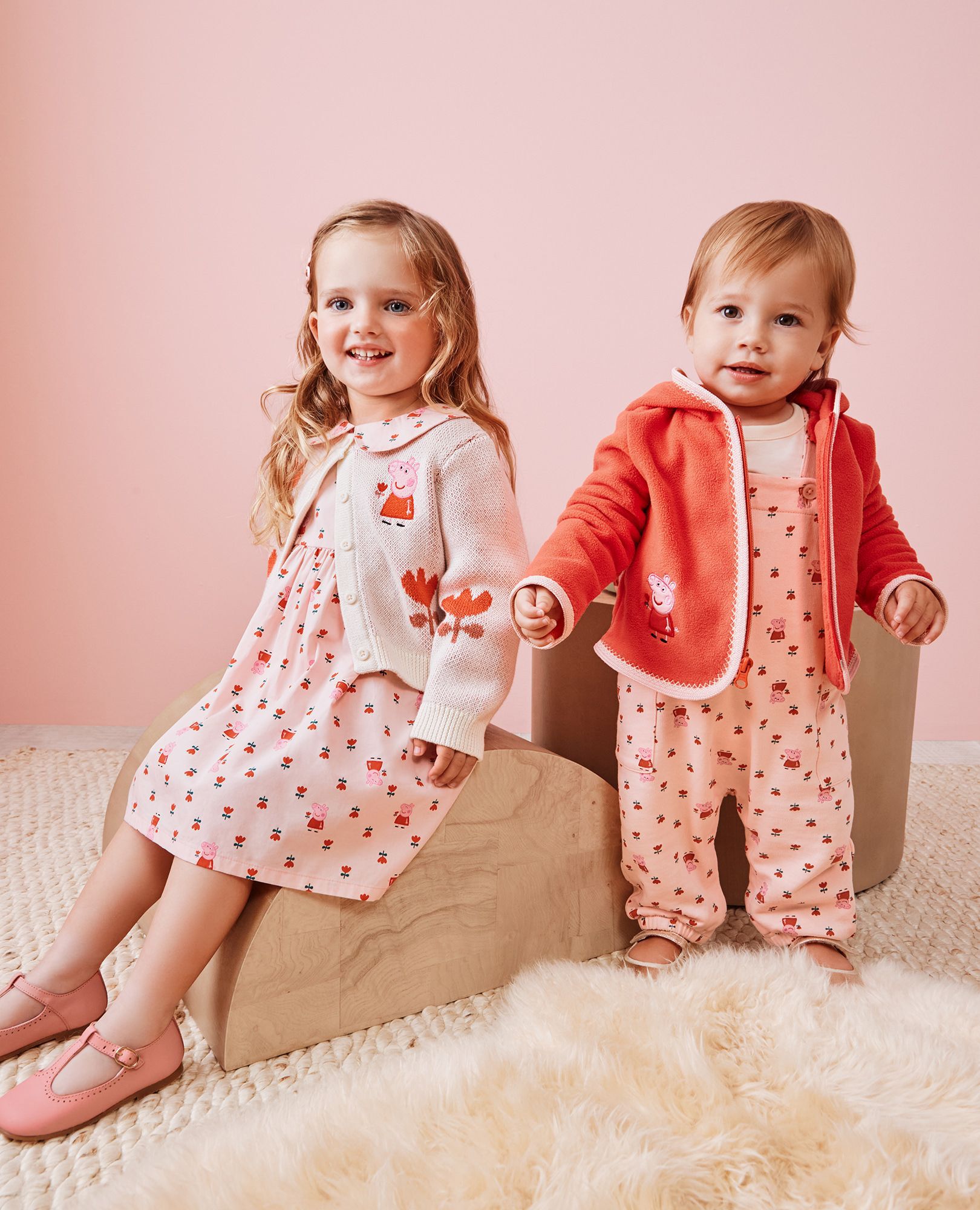 Peppa Pig Cardigan Sweater in Peppa Pig Big Tulips on Ecru - main