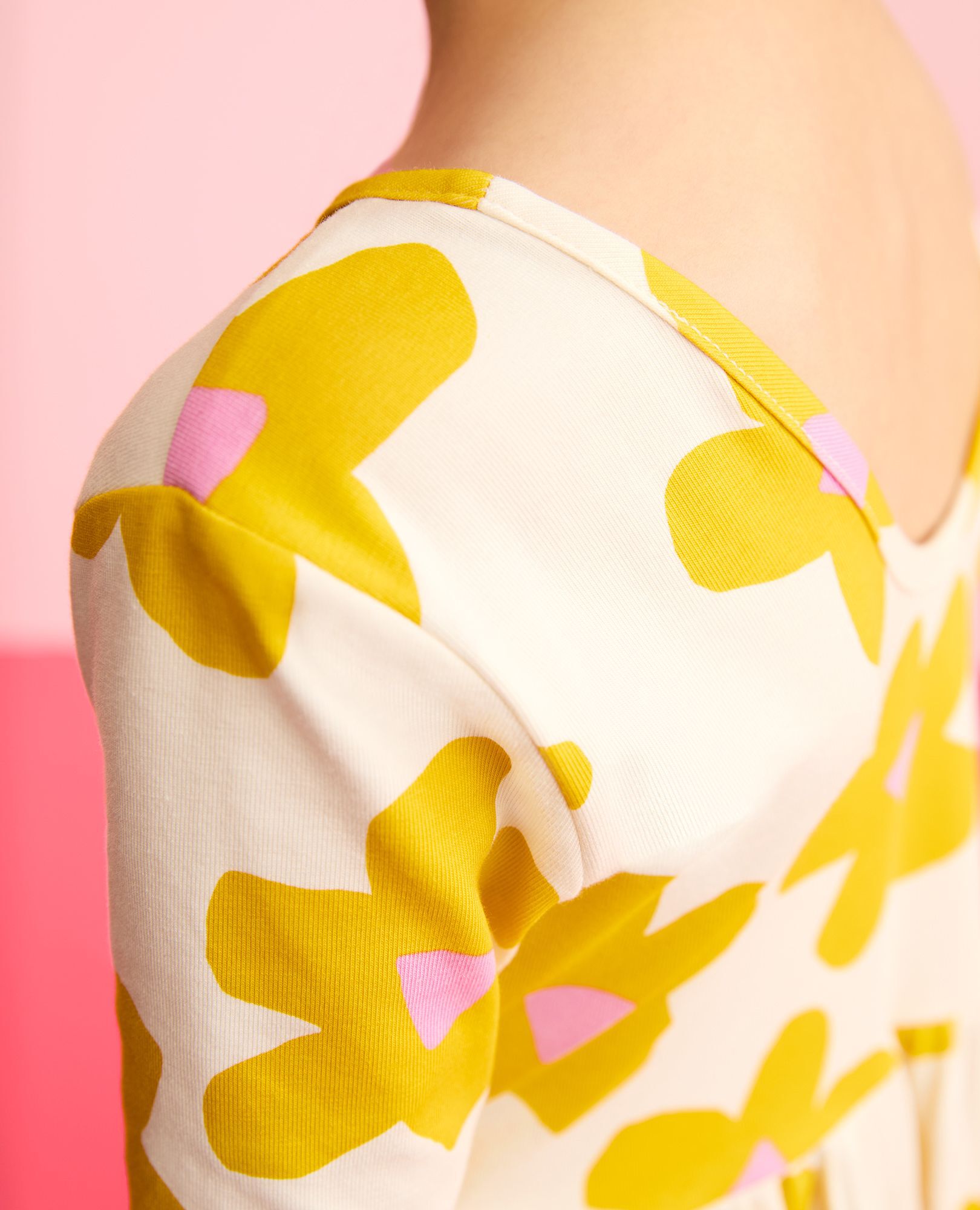 Skater Dress with Pockets in Yellow Flowers on Ecru - main