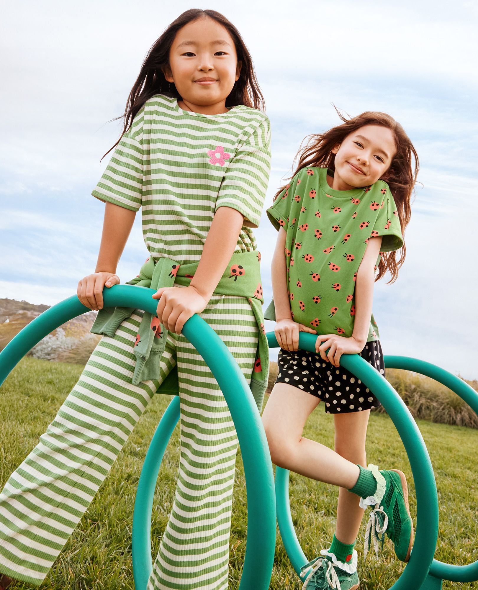 Ribbed Flare Pants in Stone Green/Ecru - main