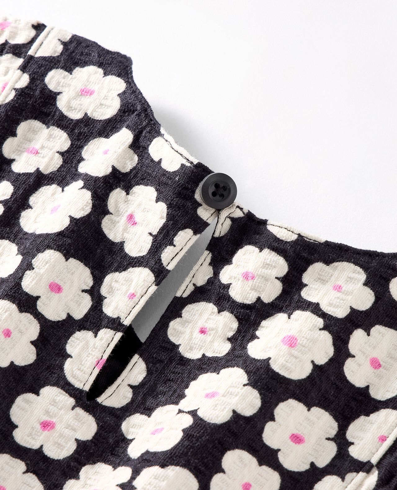 V-Neck Dress with Pockets in Ecru Floral on Black - main