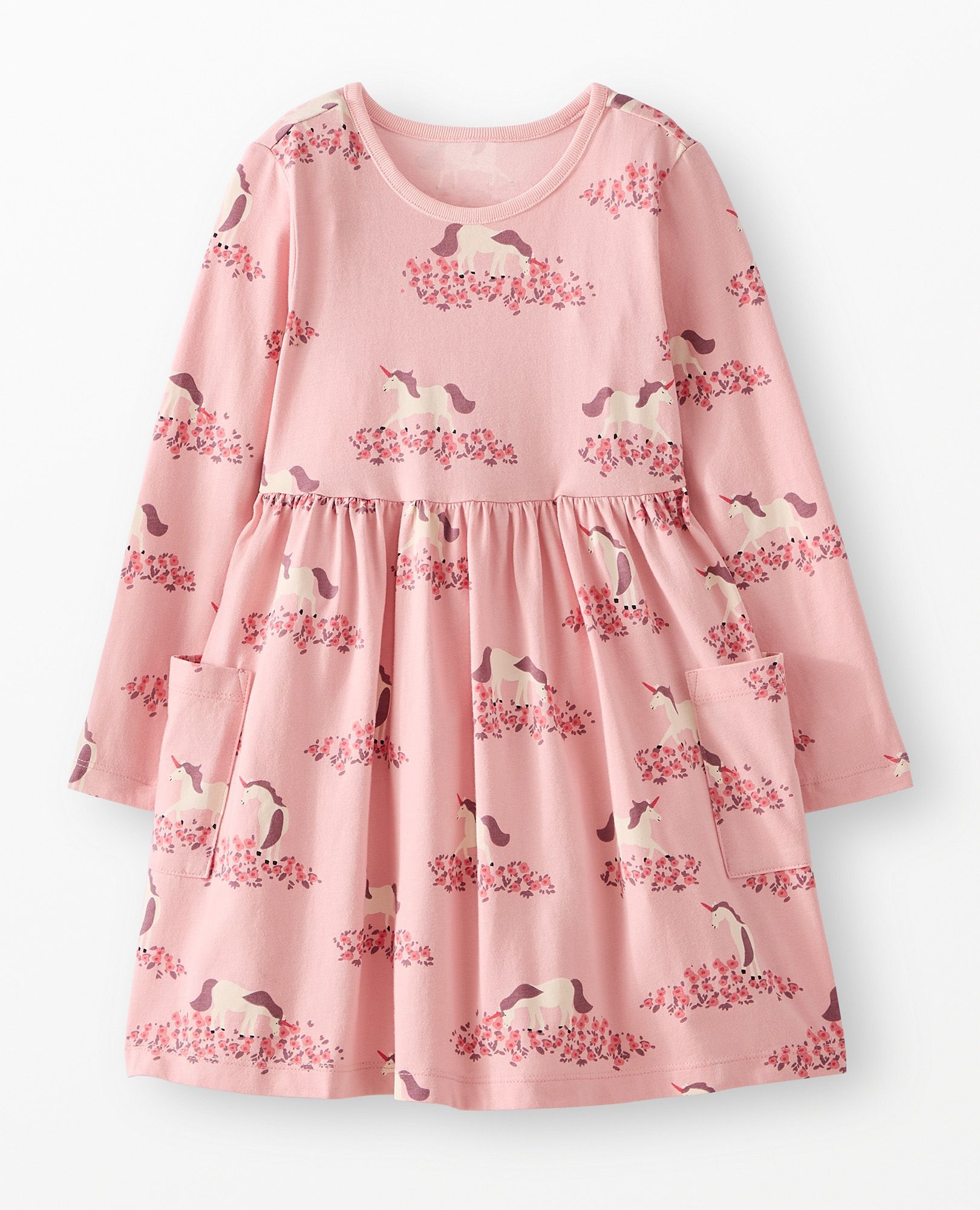 Long Sleeve Playground Dress with Pockets in Unicorn Meadow on Frosting Pink - main