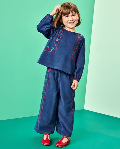 Long Sleeve Corduroy Embroidered Top in Midnight Blue - main