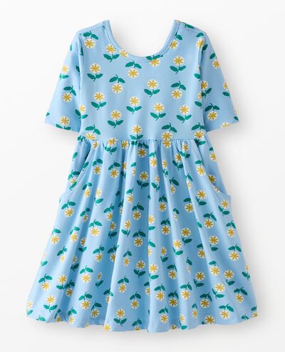 Skater Dress with Pockets in Spring Flower on Light Blue - main
