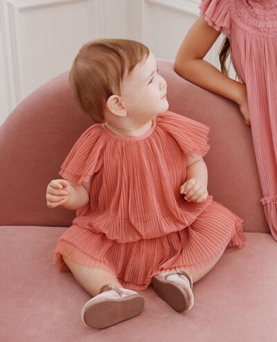 Baby Flutter Sleeve Tulle Dress in Canyon Rose - main