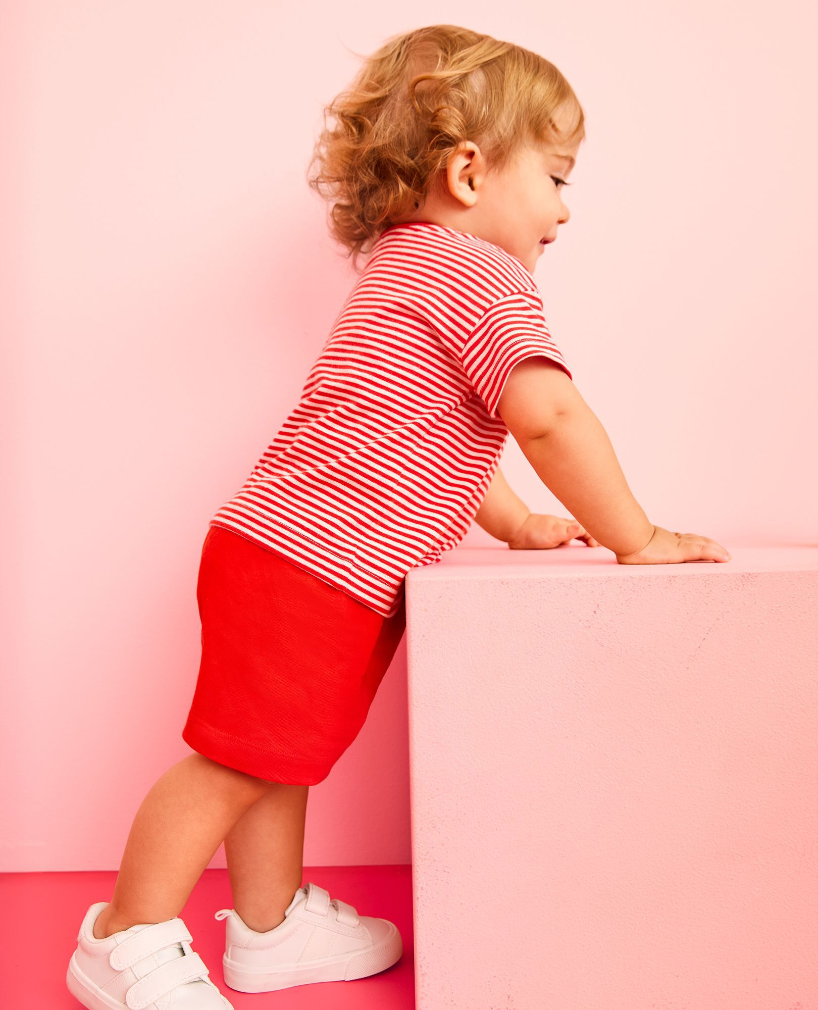 Baby Striped T-Shirt & Shorts Set in Tangy Red/Ecru - main