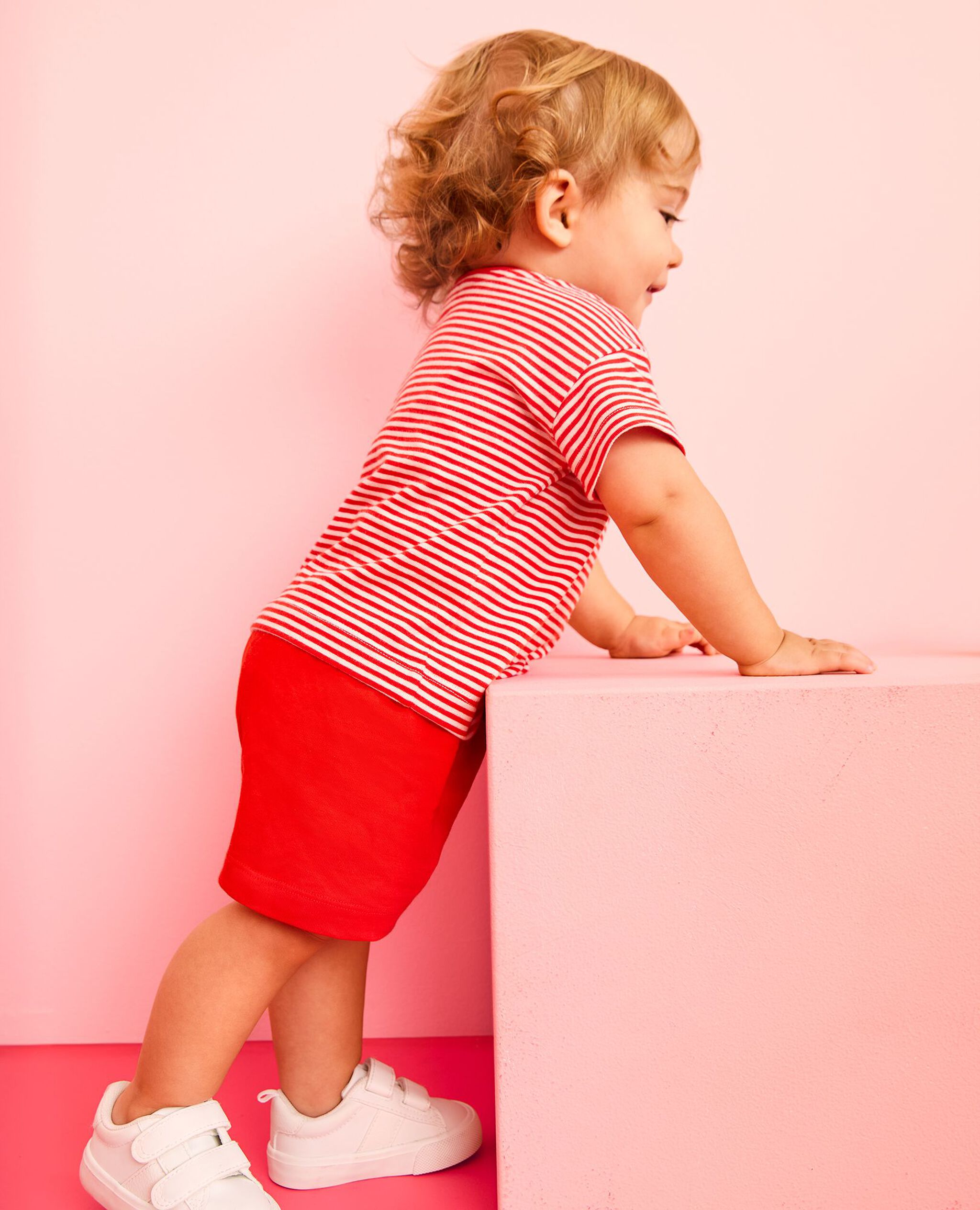 Baby Striped T-Shirt & Shorts Set in Tangy Red/Ecru - main