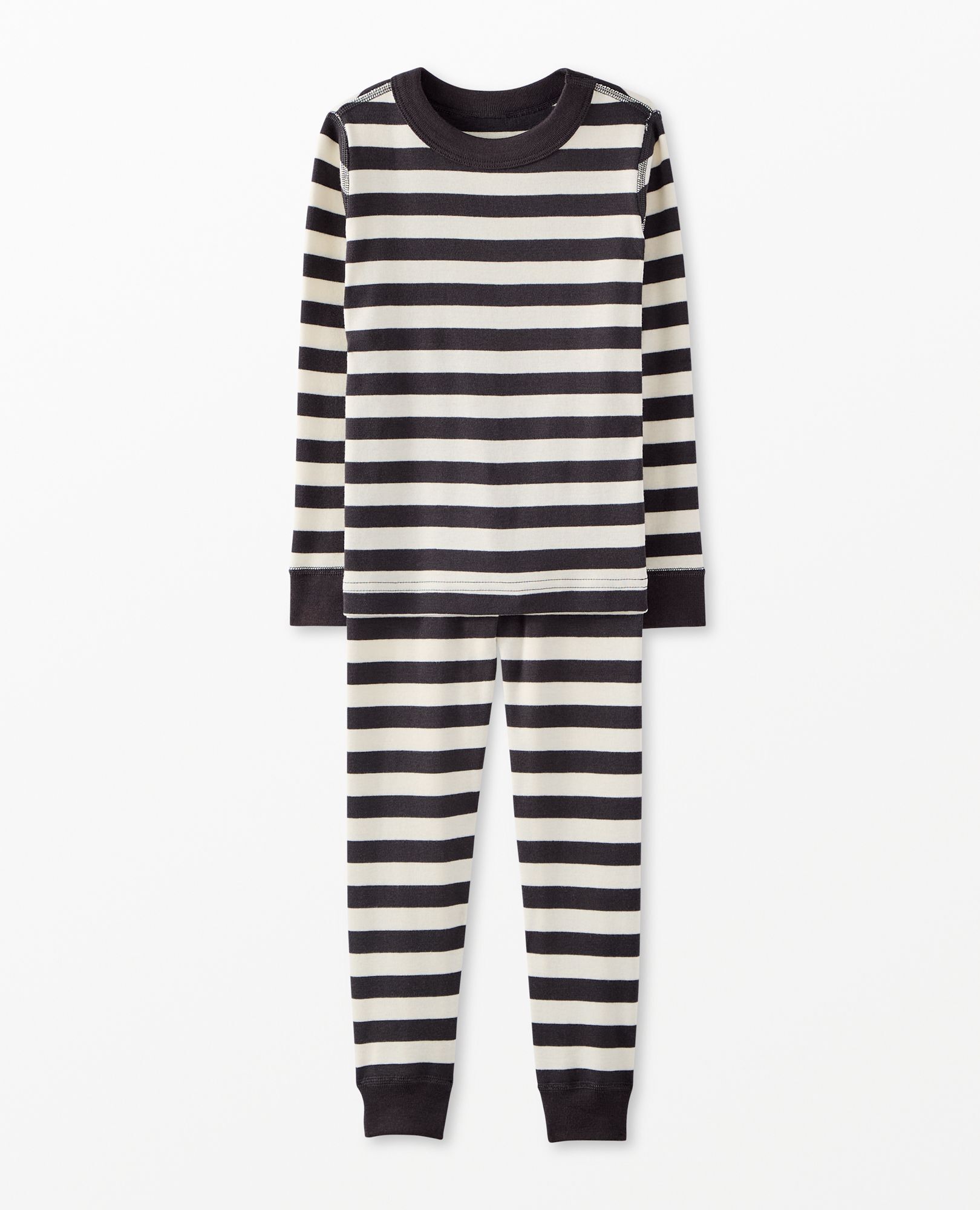 Soft Black Ecru Kids Striped Long John Pajama Set in 100 Cotton Little Girls Boys Size 4 by Hanna Andersson
