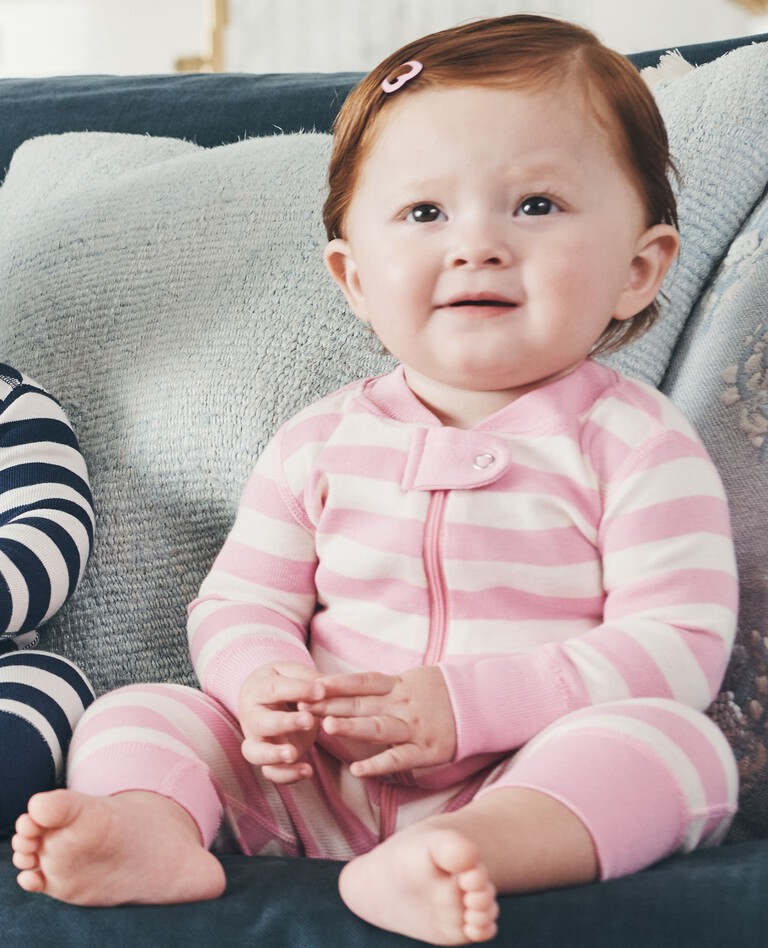 Baby Striped 2-Way Zip Sleeper in Fondant Pink - main