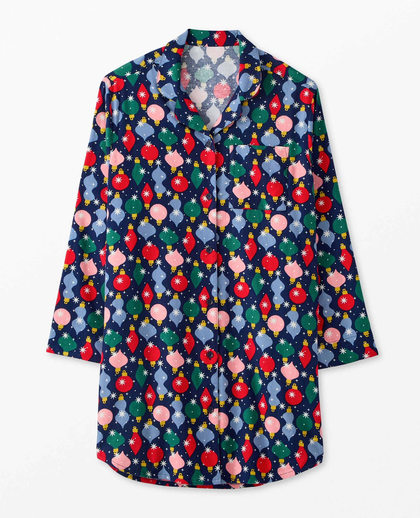 Women's Holiday Flannel Nightshirt in Shiny Bright Ornaments - main