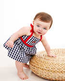 Baby Gingham Dress & Bloomer Set In Cotton Poplin in Navy Blue - main