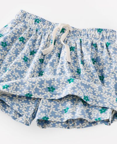 Drawcord Skort in Scattered Daisies on Blue - main