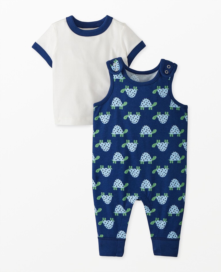 Baby Overalls & T-Shirt Set in Tank the Turtle on Navy - main