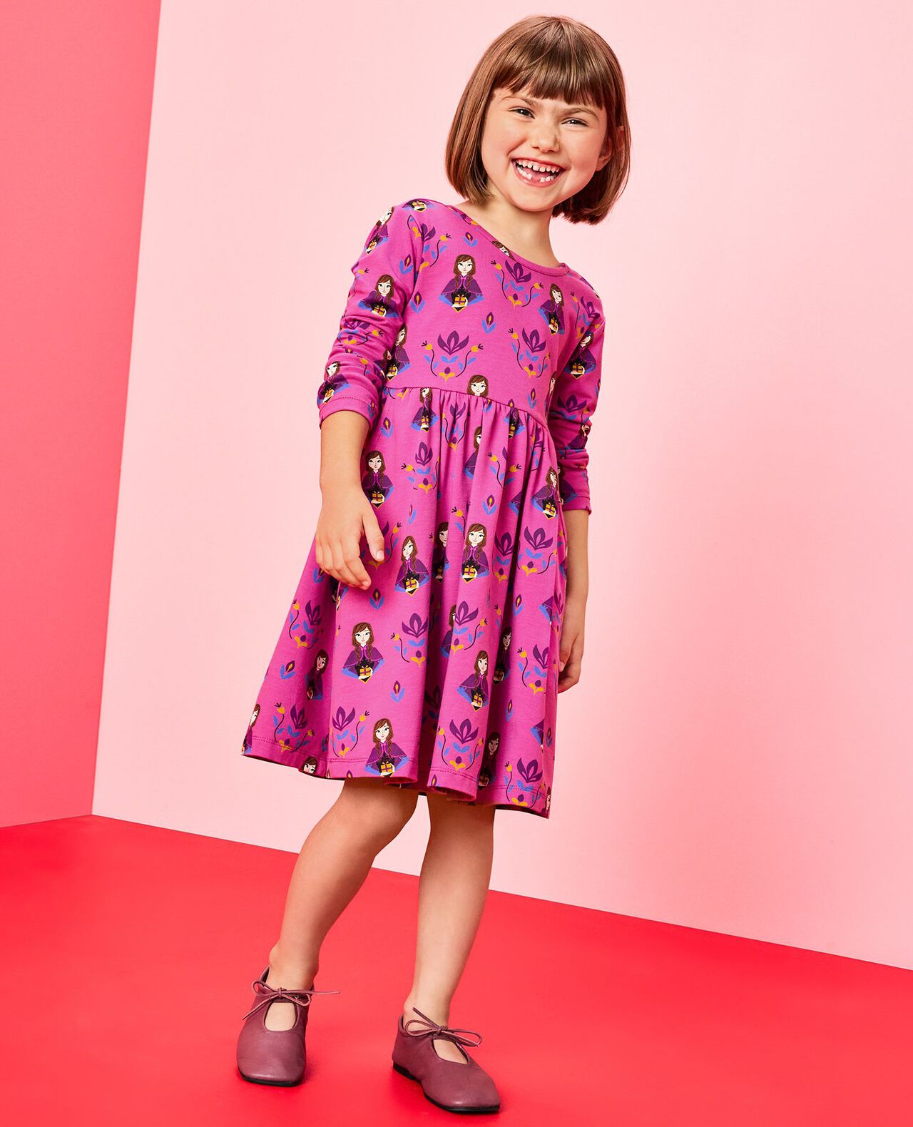 Disney Frozen Long Sleeve Skater Dress with Pockets in Anna Winter Print - main