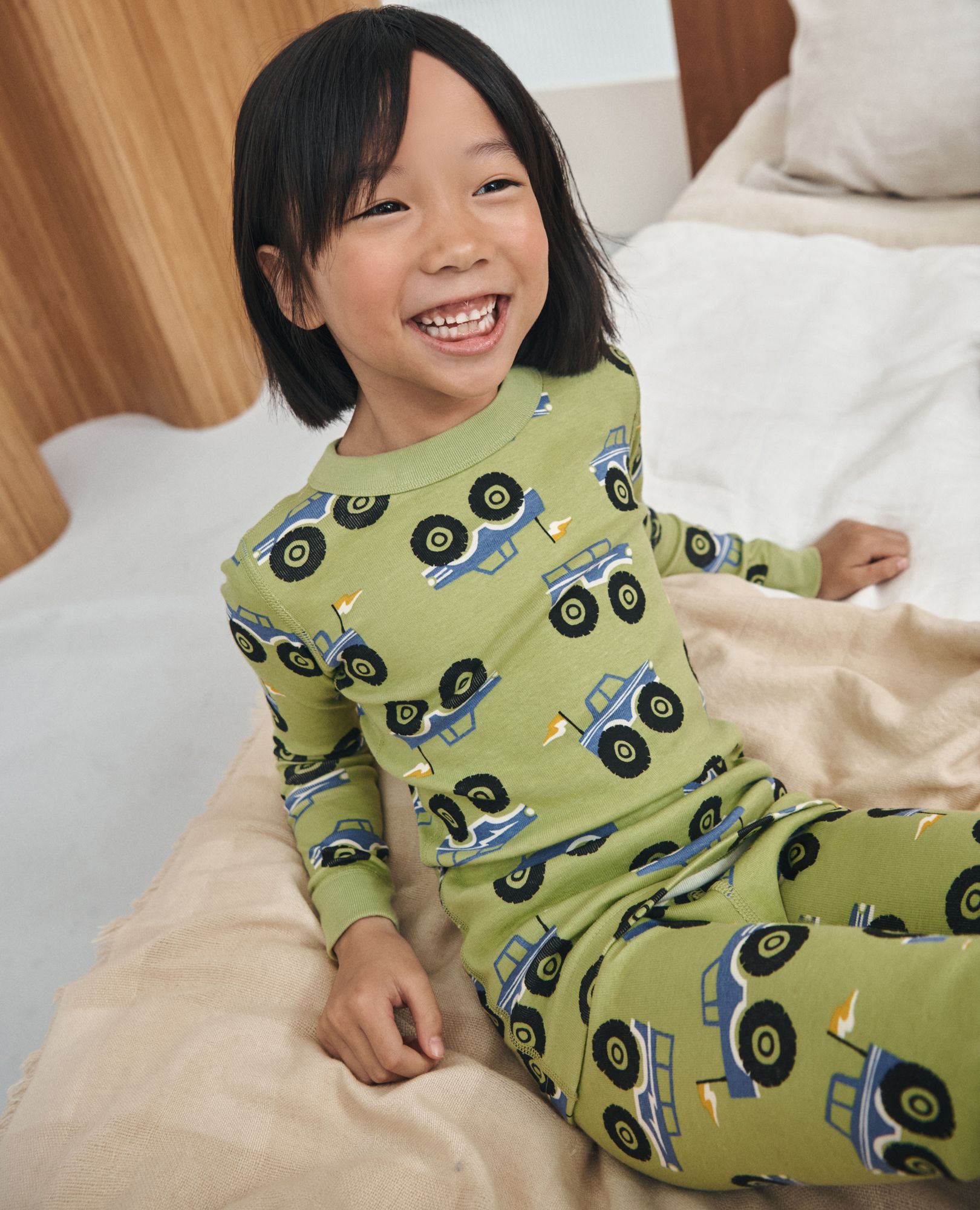 HannaJams™ Pajama Set in Monster Trucks on Leaf Green - main