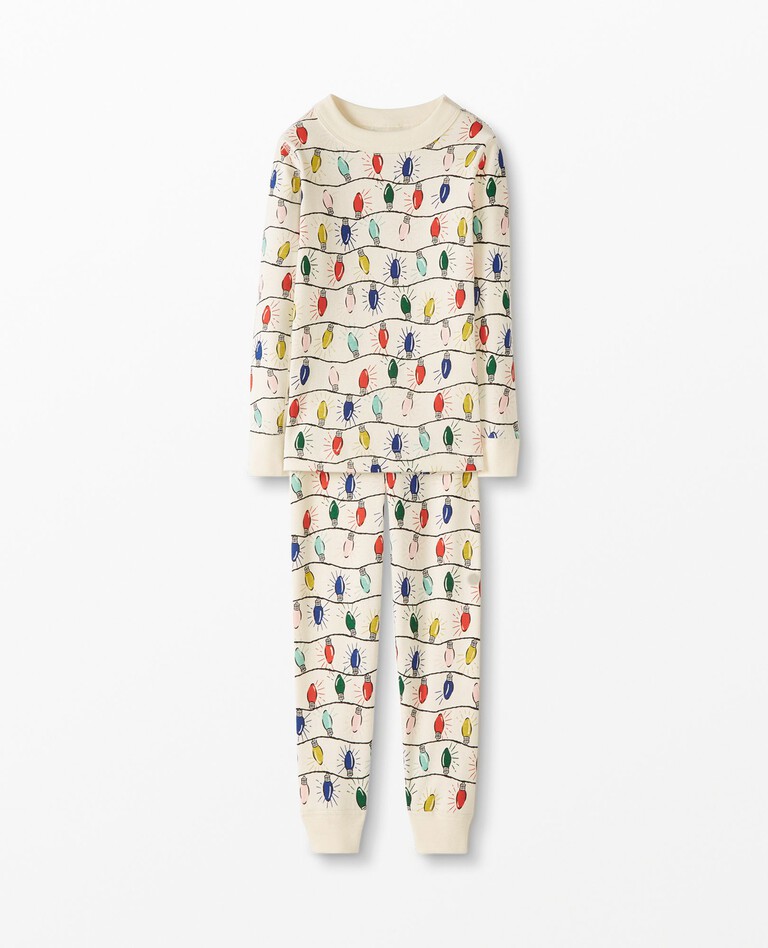 Holiday Print Long John Pajama Set in Bright Bulbs - main
