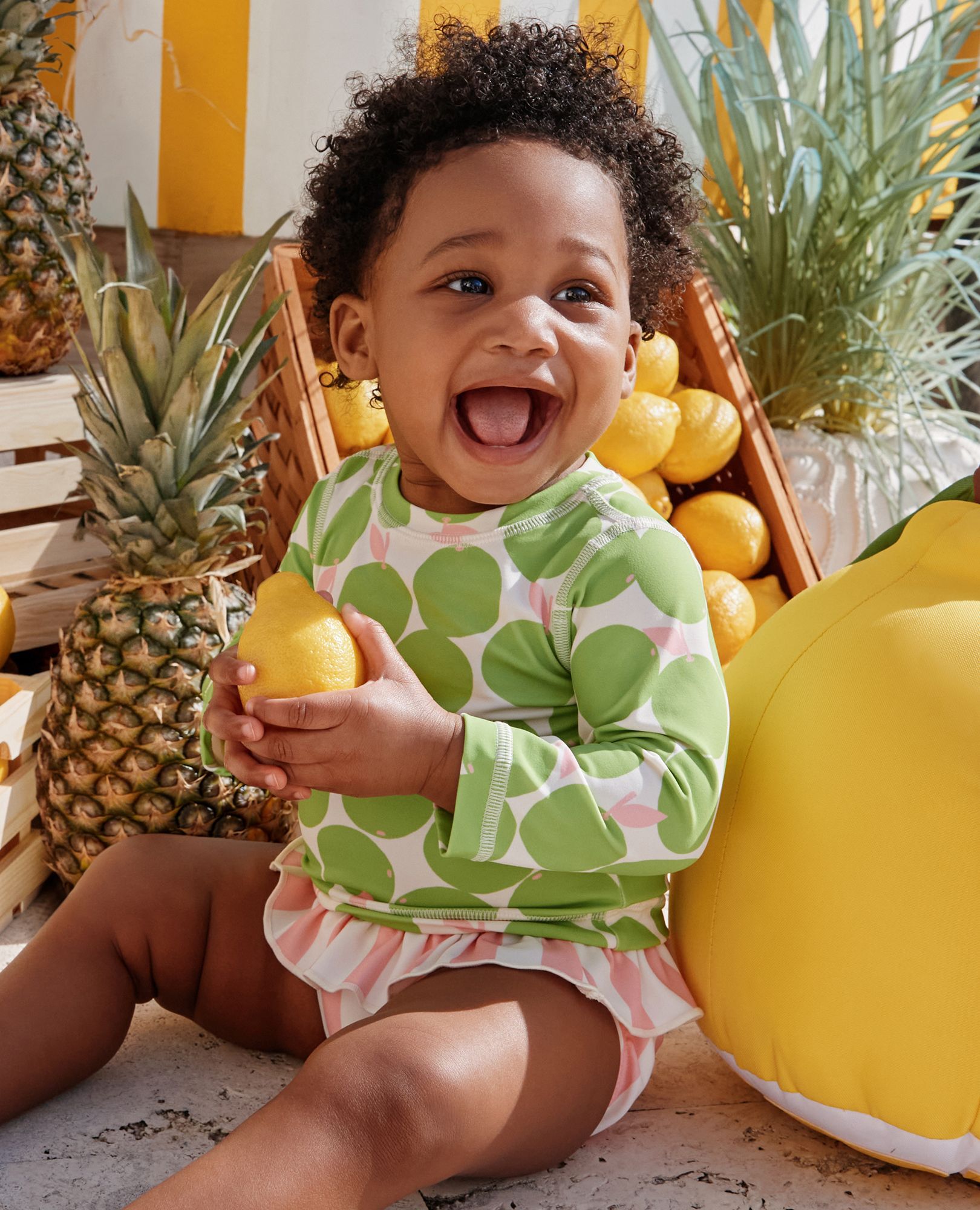 Baby Rashguard & Skirted Bikini Bottom Set in Summer Pomelo - main