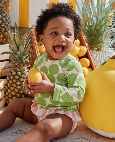 Baby Rashguard & Skirted Bikini Bottom Set in Summer Pomelo - main