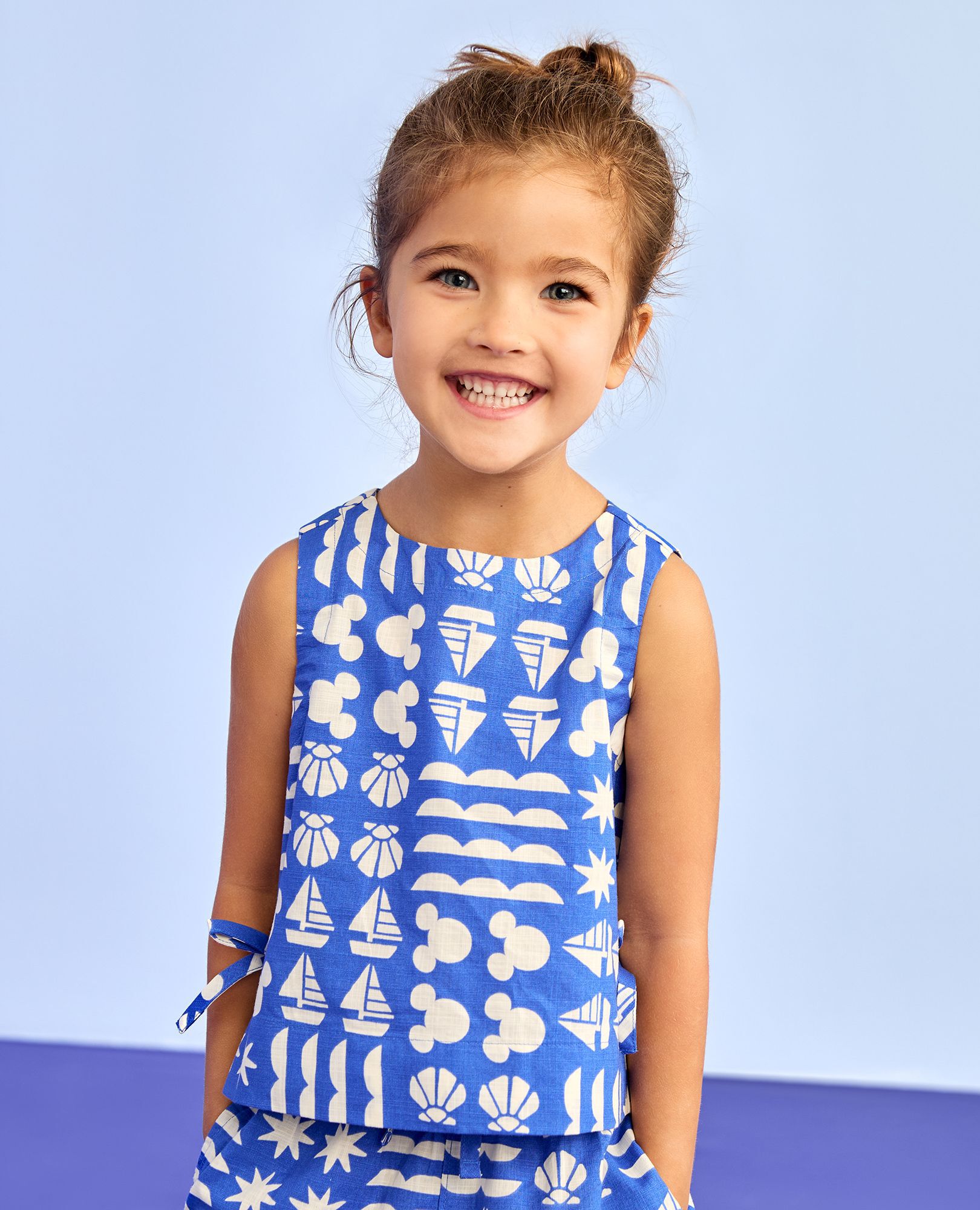 Disney Mickey Mouse Sleeveless Poplin Top & Wide Leg Pants Set in Mickey Mouse Sail Patchwork Blue - main