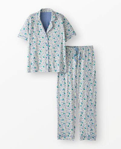 Women's Short Sleeve HannaSoft™ Pajama Set in Scattered Daisies on Blue - main