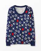 Women's Valentines Long John Pajama Top in Hugs & Hearts on Navy - main