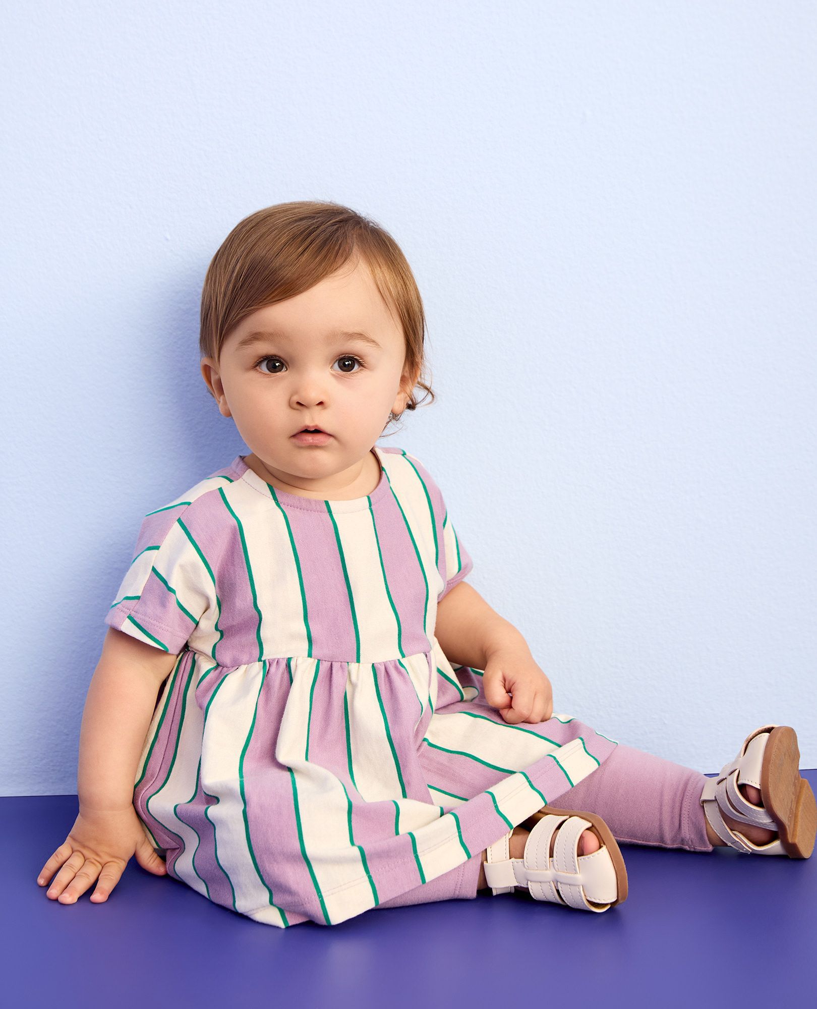 Baby Dolman Sleeve Dress & Leggings Set in Lavender Mist/Ecru - main