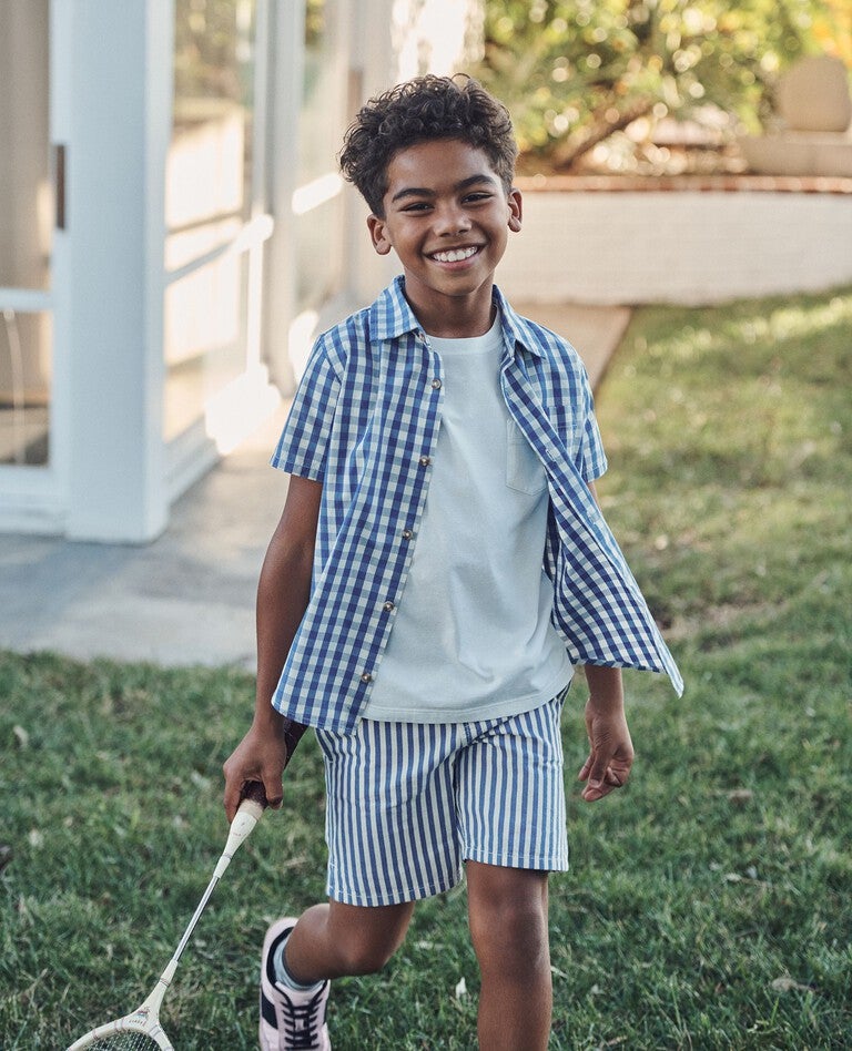 Poplin Button Up Shirt in Dutch Blue Gingham - main