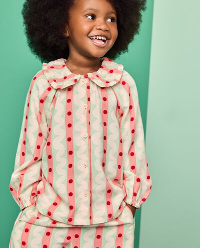 Holiday Flannel Ruffle Pajama Set in Candy Stripes - main